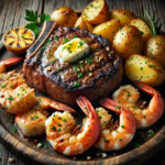 Ultimate Steak Dinner with Garlic Butter, Shrimp, and Crispy Potatoes