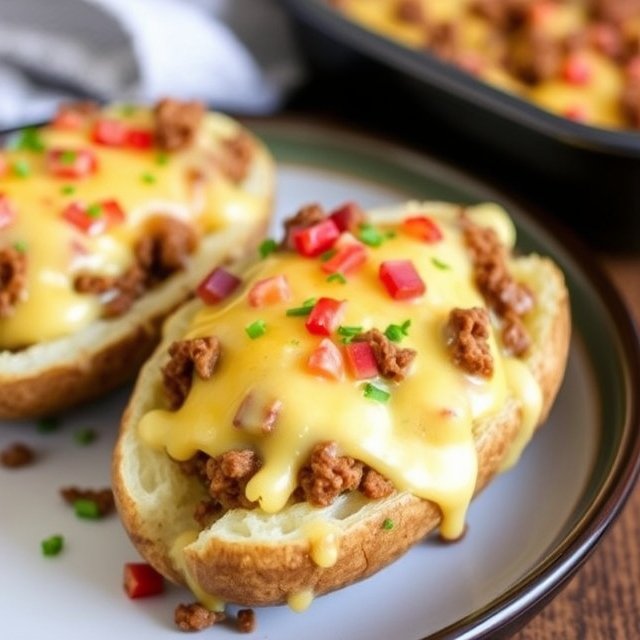 Cheesy Baked Potatoes with Ground Beef