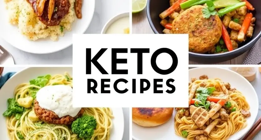 An inviting scene of various keto-friendly meals such as egg muffins, pancakes, and zucchini noodles, ideal for beginners.