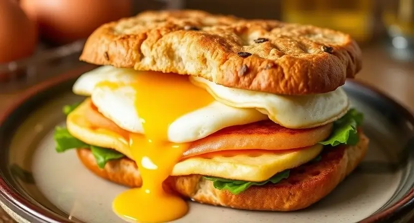 A colorful array of breakfast sandwiches showcasing variations like a classic egg and cheese, an avocado and egg wrap, and a smoked salmon bagel.