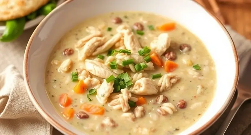 A steaming bowl of chicken noodle soup, perfect for cozy evenings.