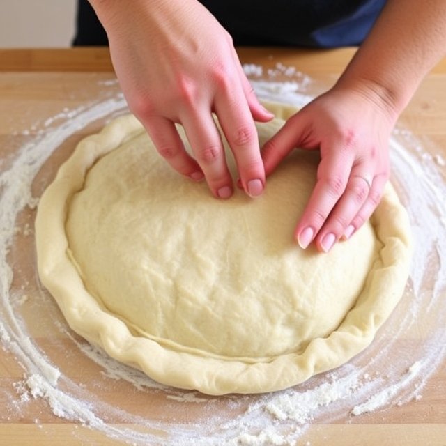 Close-up of flaky pie crust and creamy chicken filling