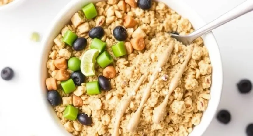 A quick and healthy breakfast spread featuring smoothies, toast, and oatmeal.