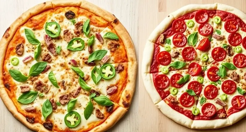 Close-up image of Tostada Pizza, displaying its layers of toppings and crust detail.