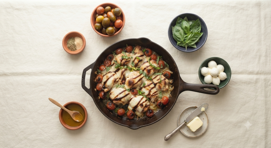 Caprese Chicken Skillet recipe setup