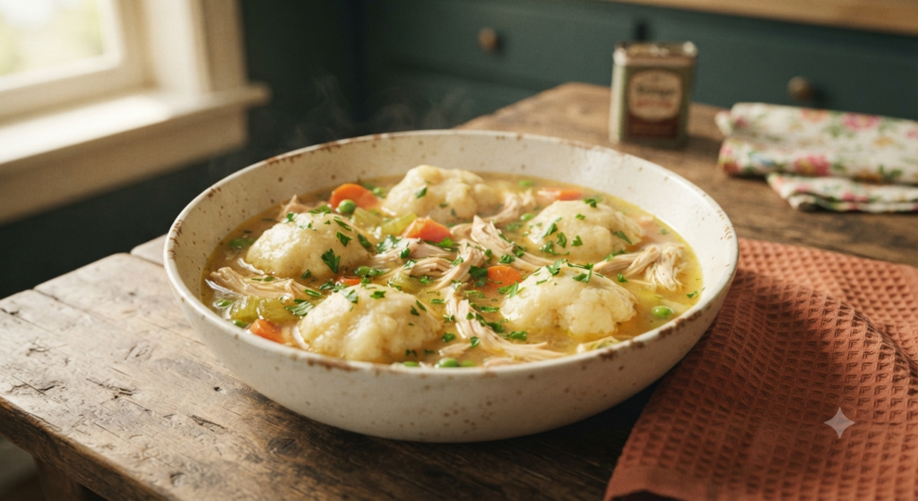 bowl filled with Old-Fashioned Chicken and Dumplings