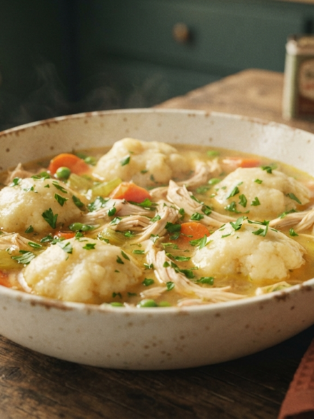 bowl filled with Old-Fashioned Chicken and Dumplings