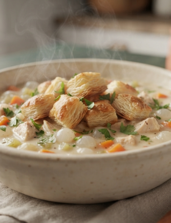 bowl filled with creamy Chicken Pot Pie Soup
