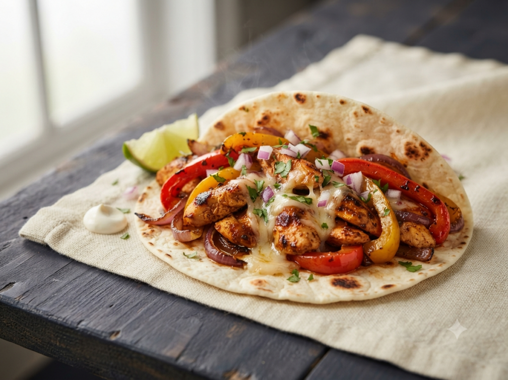 chicken fajita taco with melted cheese