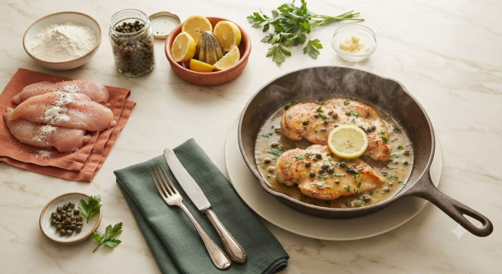chicken piccata ingredients and finished dish