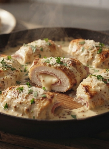 perfectly cooked Skillet Chicken Cordon Bleu