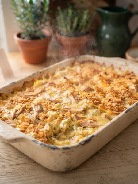 shot of a Cheesy Chicken and Rice Casserole