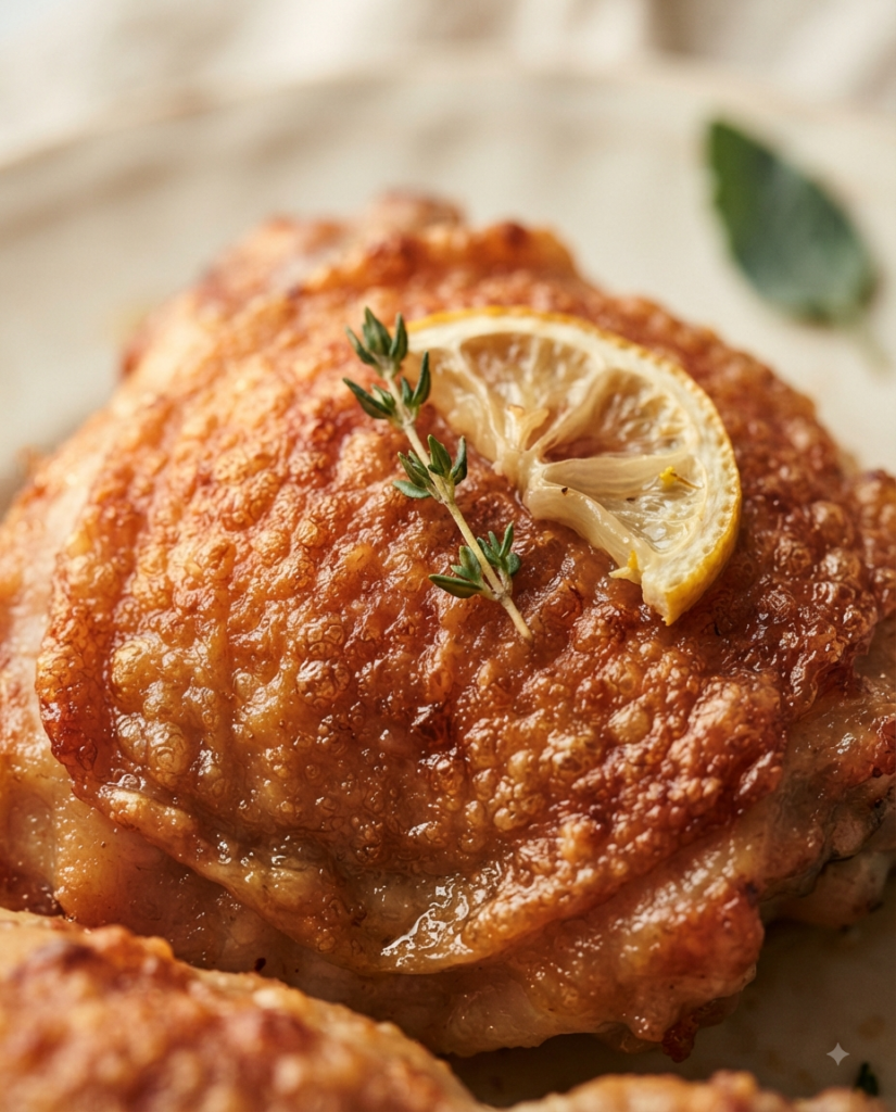 crackling skin fills the frame with tiny bubbles and caramelised edges.