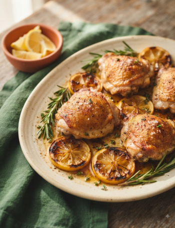 crispy baked chicken thighs with blistered, crackling skin,