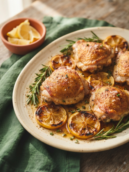 crispy baked chicken thighs with blistered, crackling skin,